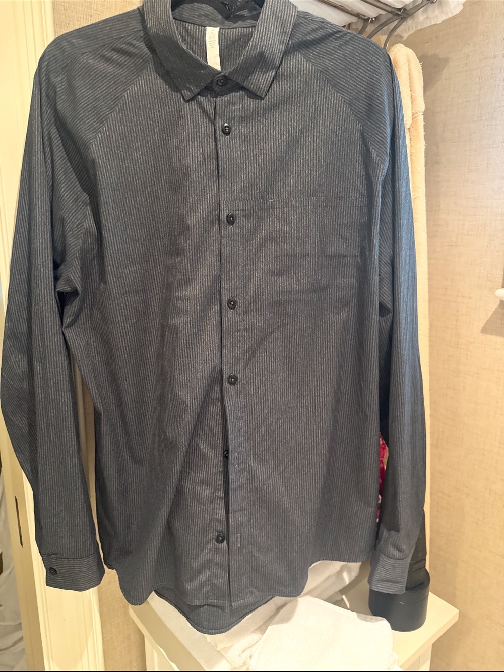 LuluLemon Men's Long-Sleeve Button-Up Shirt in Charcoal Stripe